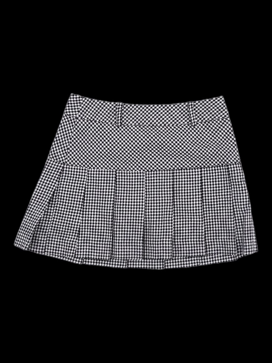 블랙 앤 화이트 하운드투스 체크 플리츠 큐롯 스커트