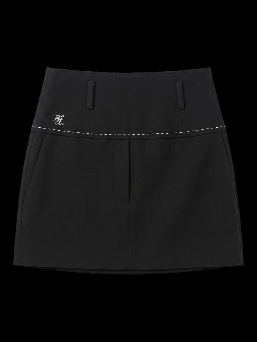 블랙 화이트 스티치 미니 스커트