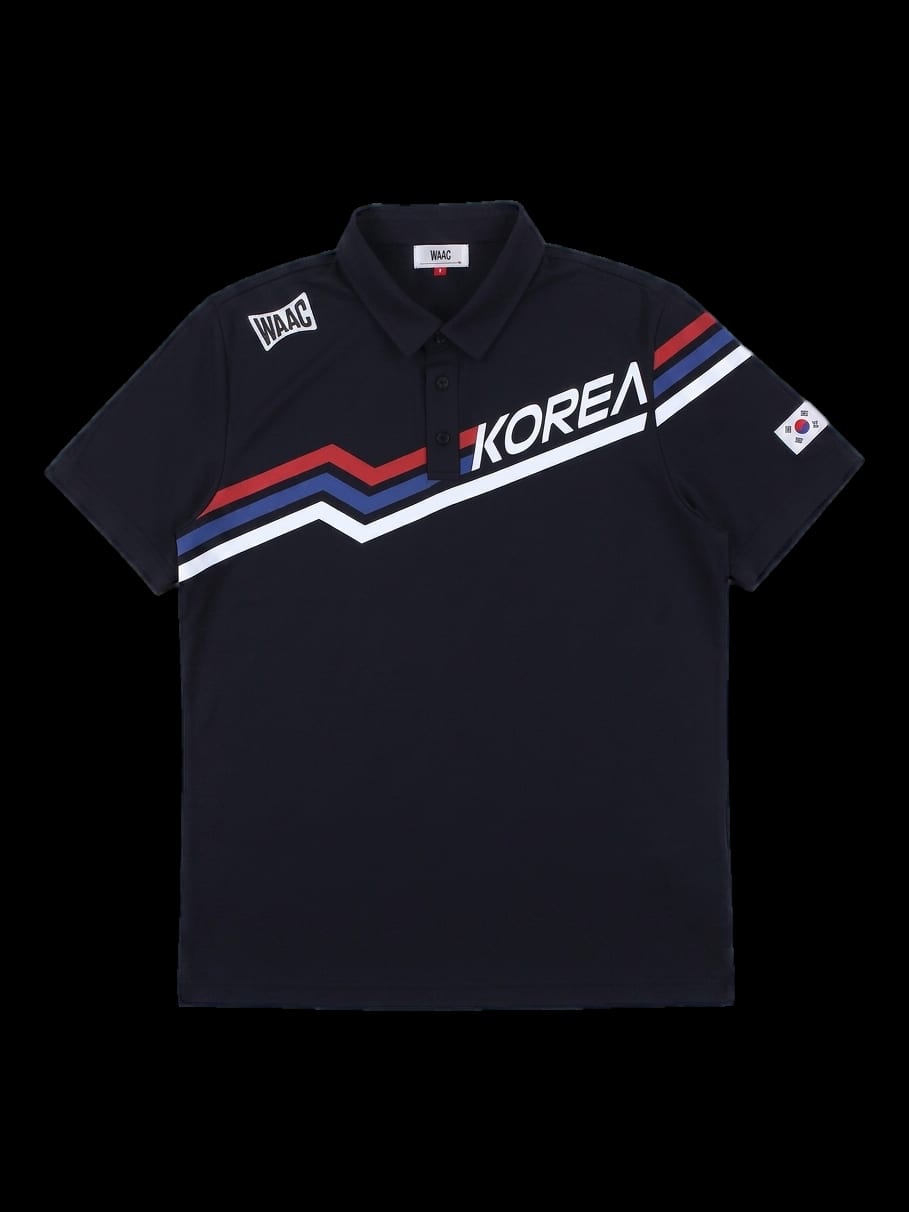 블랙 코리아 로고 배색 반팔 카라티셔츠