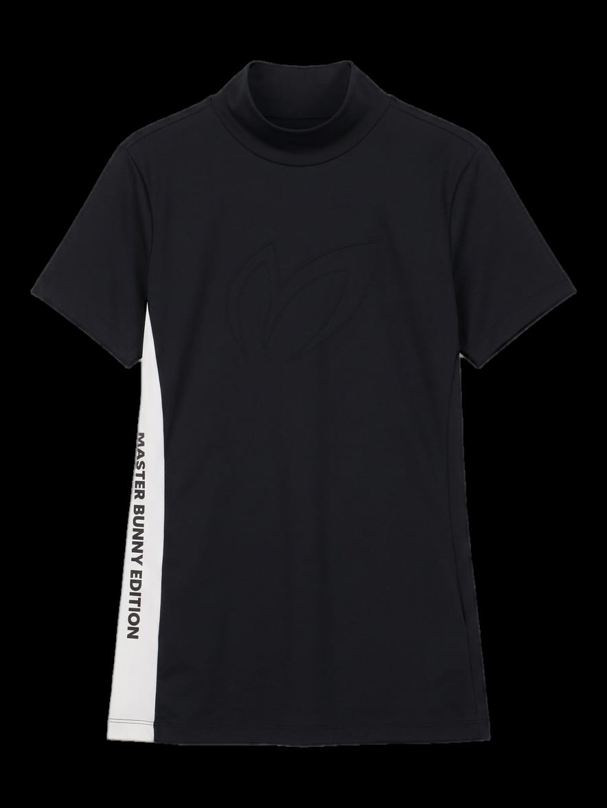 블랙/화이트 배색 하이넥 반팔 티셔츠