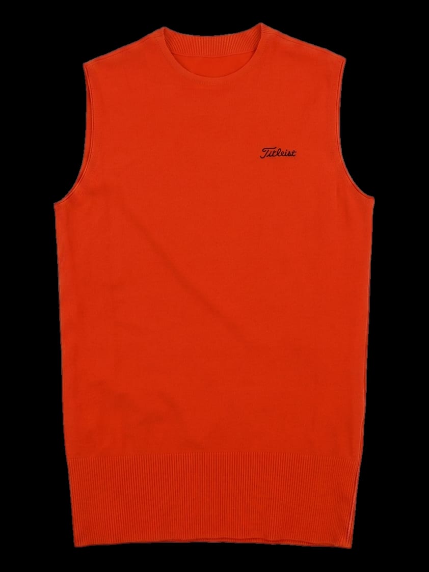 오렌지 민소매 니트 베스트