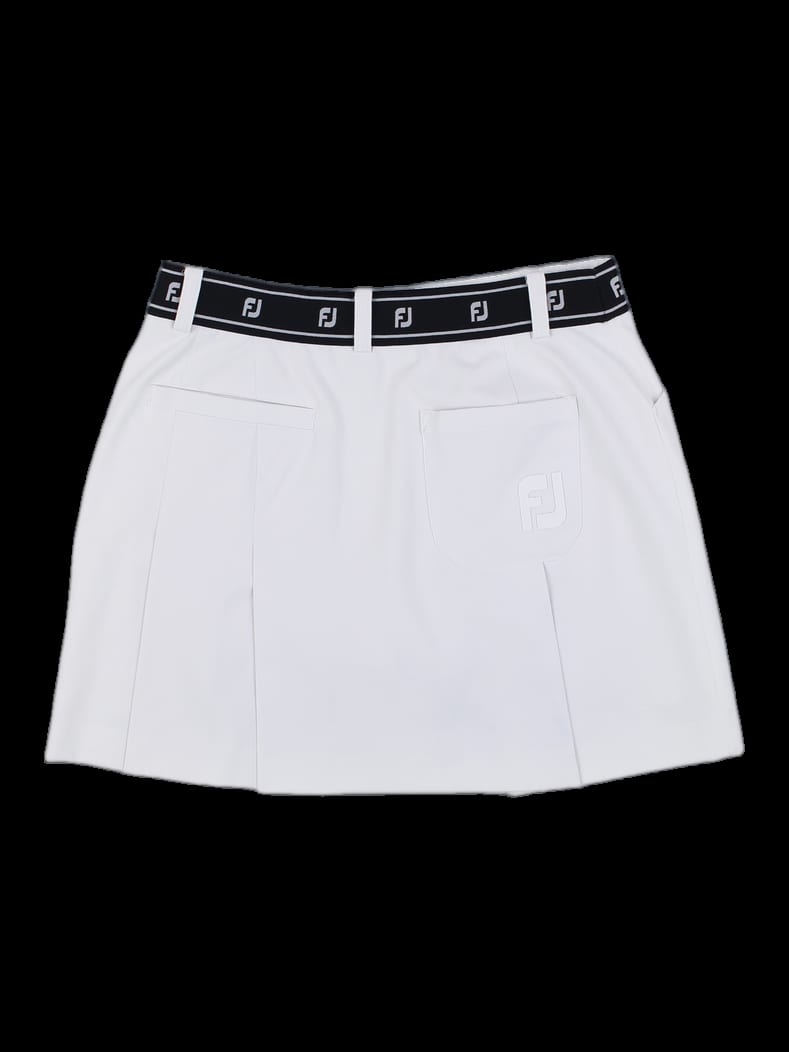 화이트 블랙 로고 테이프 플리츠 미니 스커트
