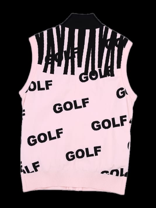 핑크 GOLF 레터링 올오버 패턴 풀지프 니트 베스트