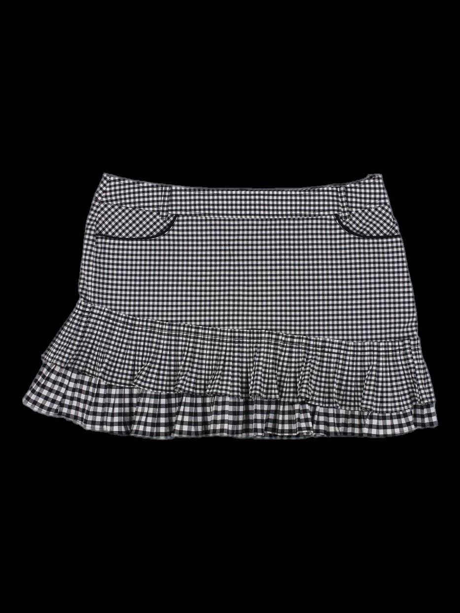 블랙 앤 화이트 깅엄 체크 티어드 프릴 스커트