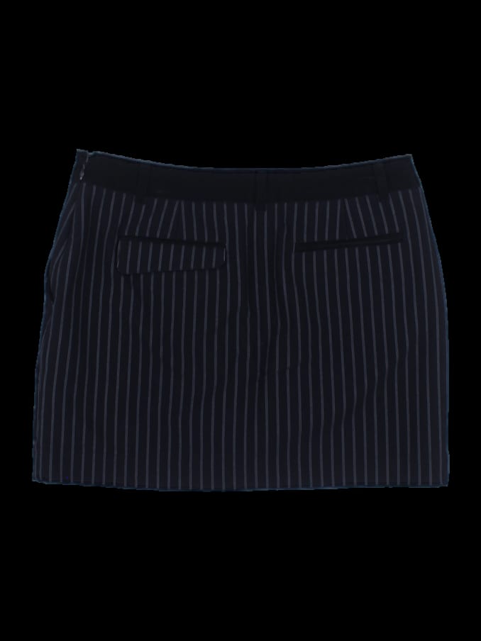 블랙 세로 스트라이프 버튼 포인트 스커트