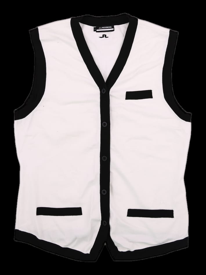 화이트 블랙 배색 브이넥 니트 베스트