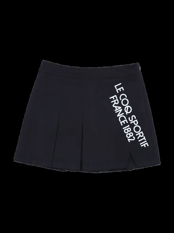 블랙 로고 플리츠 숏 스커트