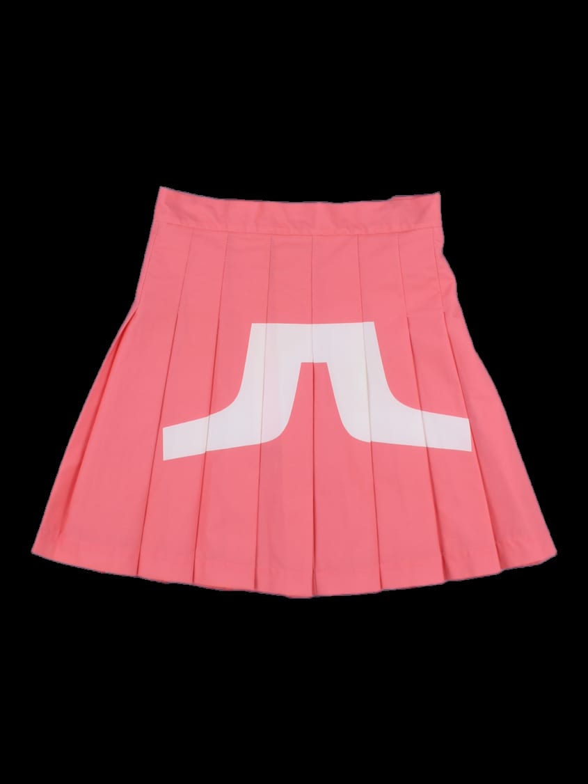 핑크 컬러 블록 주름 스커트
