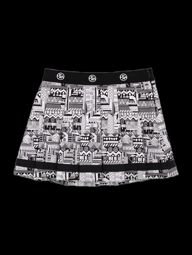 블랙 앤 화이트 기하학 패턴 플리츠 스커트
