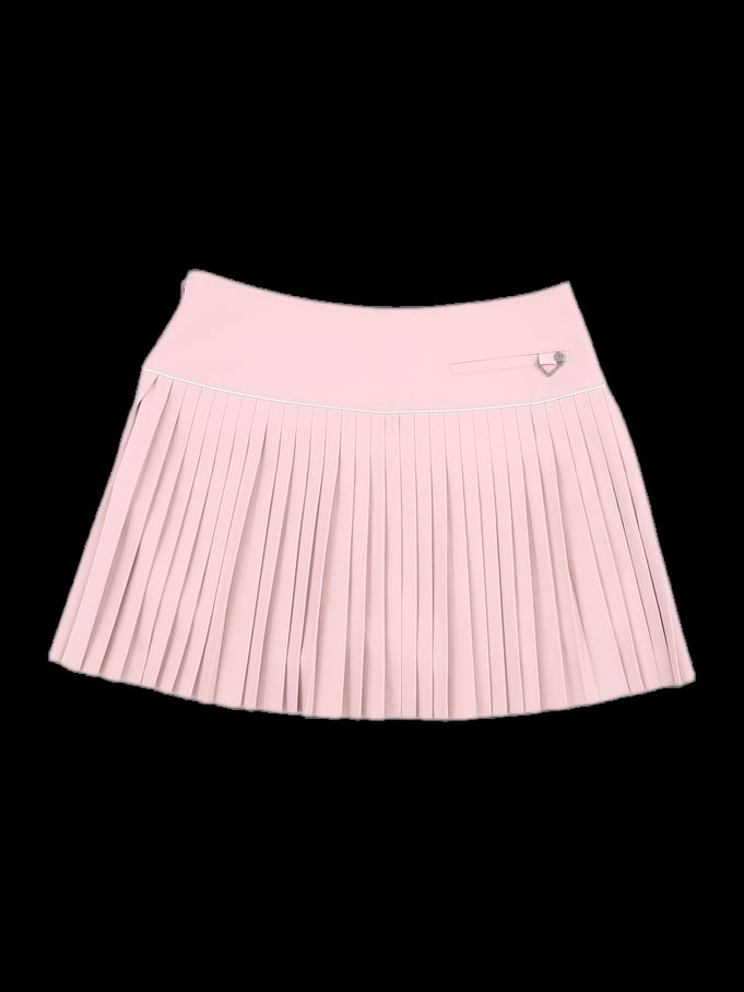 핑크 솔리드 플리츠 스커트
