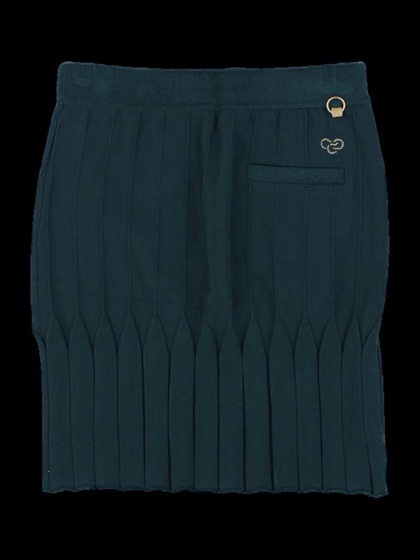 다크 그린 립조직 플리츠 믹스 니트 스커트