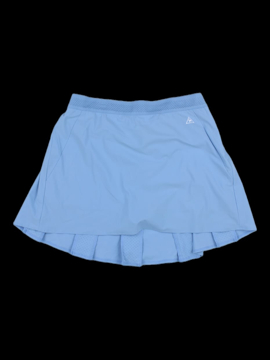 블루 허리 펀칭 배색 랩 플리츠 스커트