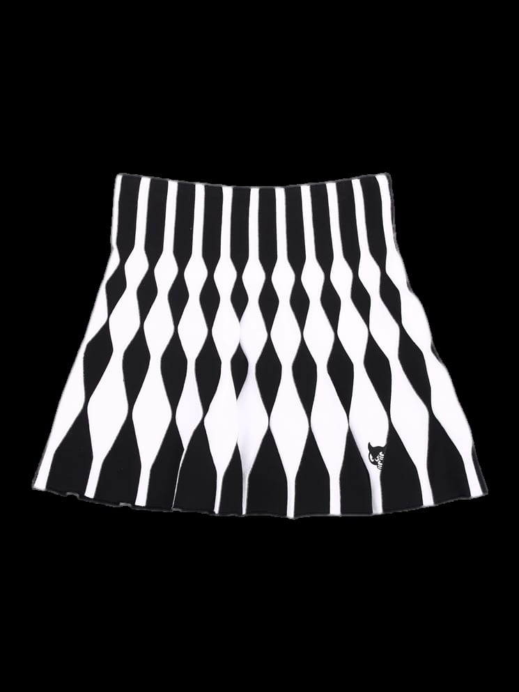 블랙/화이트 아가일 패턴 니트 플리츠 스커트