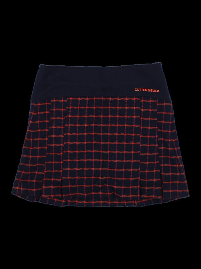 블랙 오렌지 체크 플리츠 미니 스커트