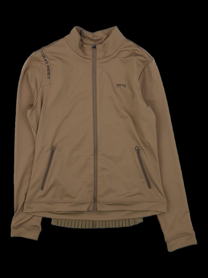브라운 배색 플리츠 풀집업 저지 자켓
