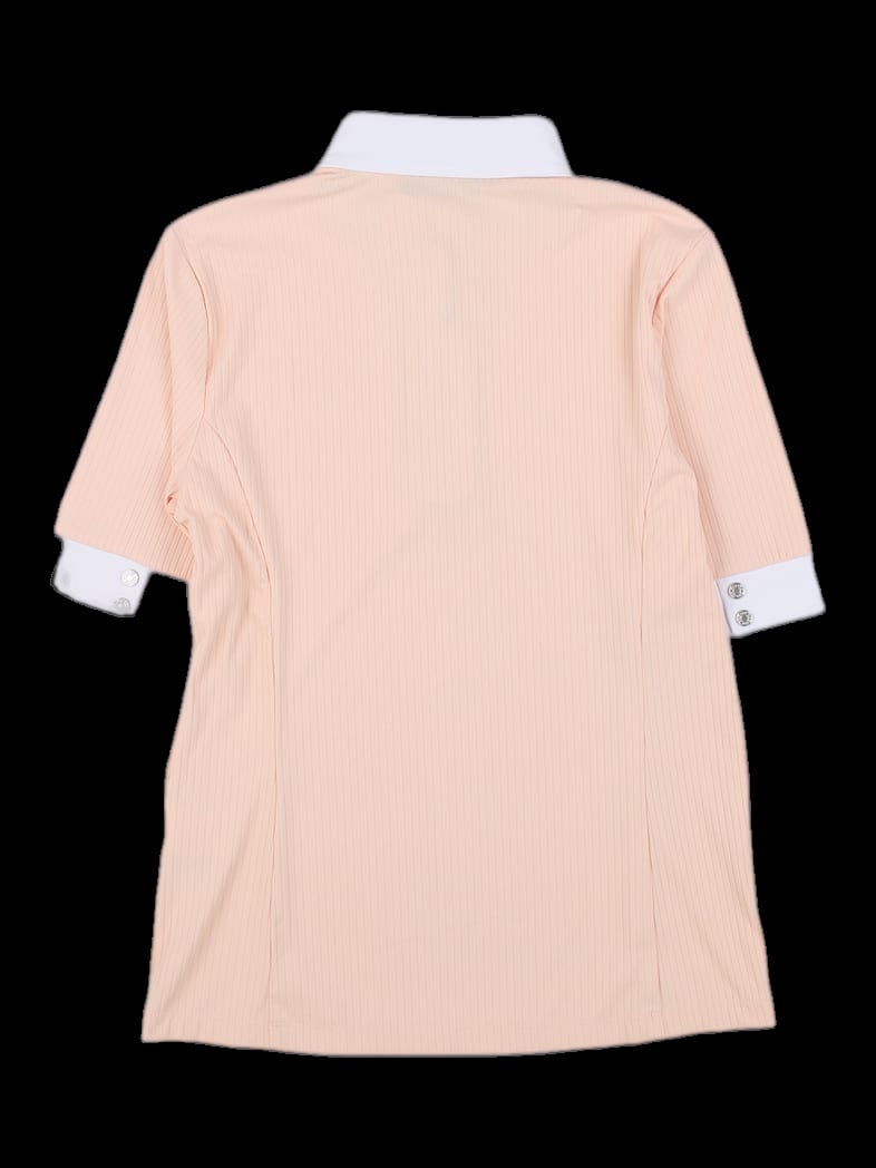 연핑크 세로 골지 배색 반팔 카라티셔츠