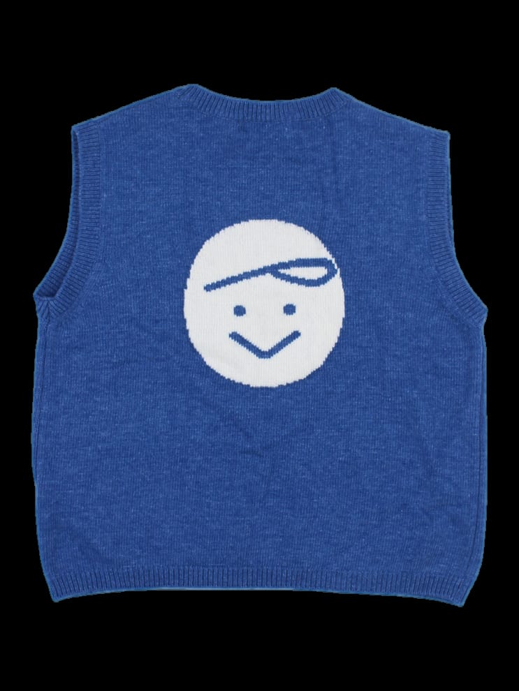 블루 스마일 그래픽 니트 베스트