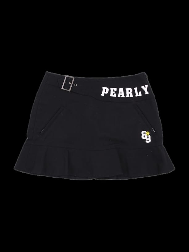 블랙 로고 프린트 프릴 스커트