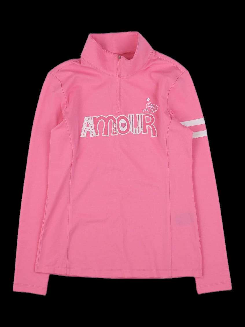핑크 AMOUR 그래픽 하프집업 긴팔 카라 티셔츠