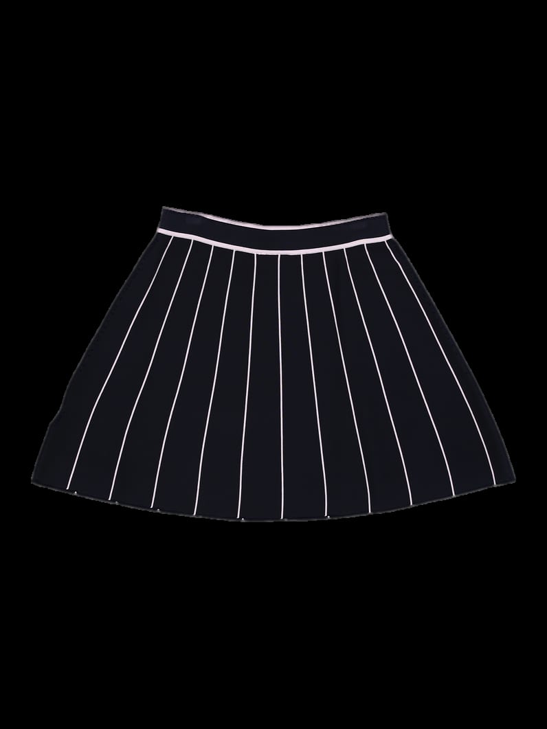 블랙 세로 스트라이프 주름 스커트