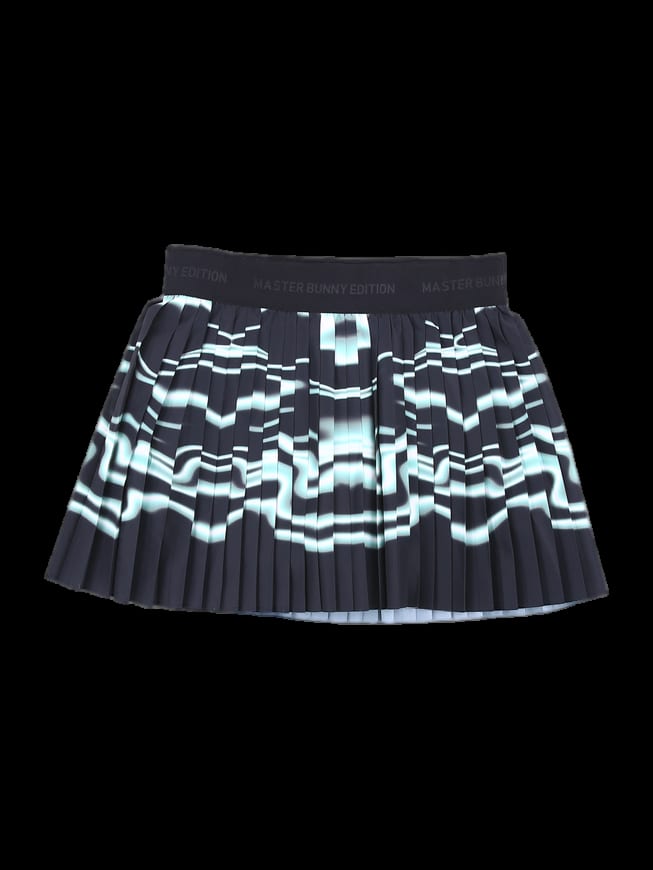 블랙 기하학 패턴 플리츠 스커트