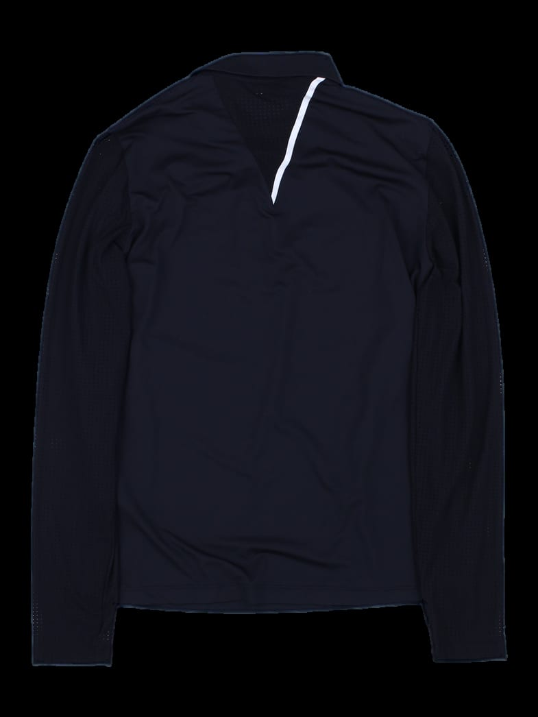 블랙 메쉬 믹스 긴팔 카라 티셔츠