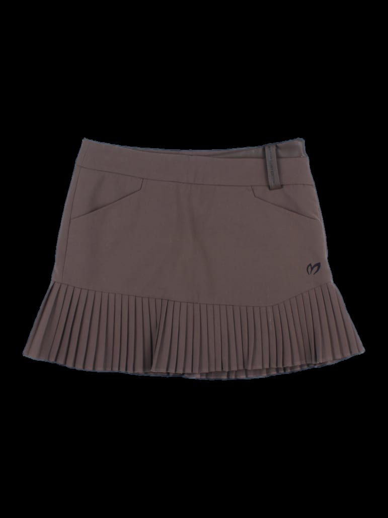 브라운 플리츠 믹스 미니 스커트