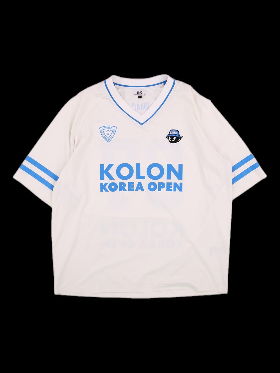 화이트 브이넥 배색 라인 반팔 티셔츠