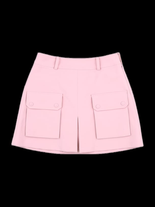 핑크 솔리드 아웃포켓 A라인 스커트