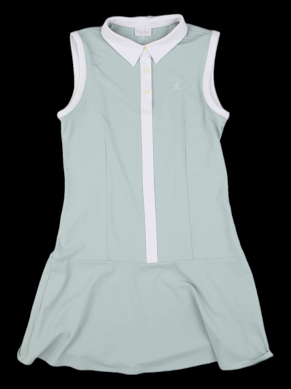 민트 배색 sleeveless 카라 원피스