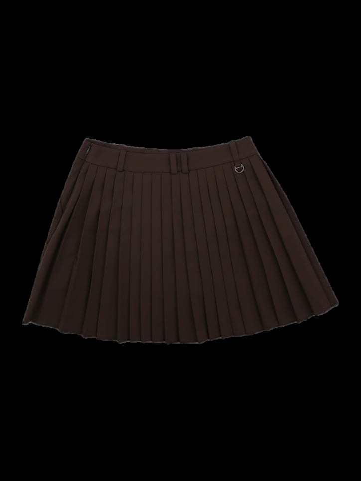 브라운 비대칭 플리츠 랩 스커트