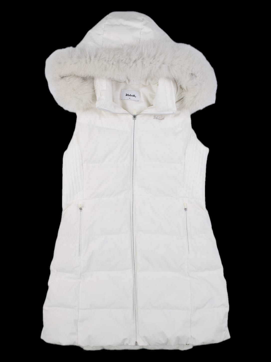 화이트 퍼 후드 퀼팅 롱 패딩 베스트