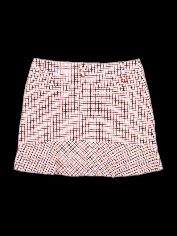 화이트 오렌지 네이비 체크 프릴 스커트