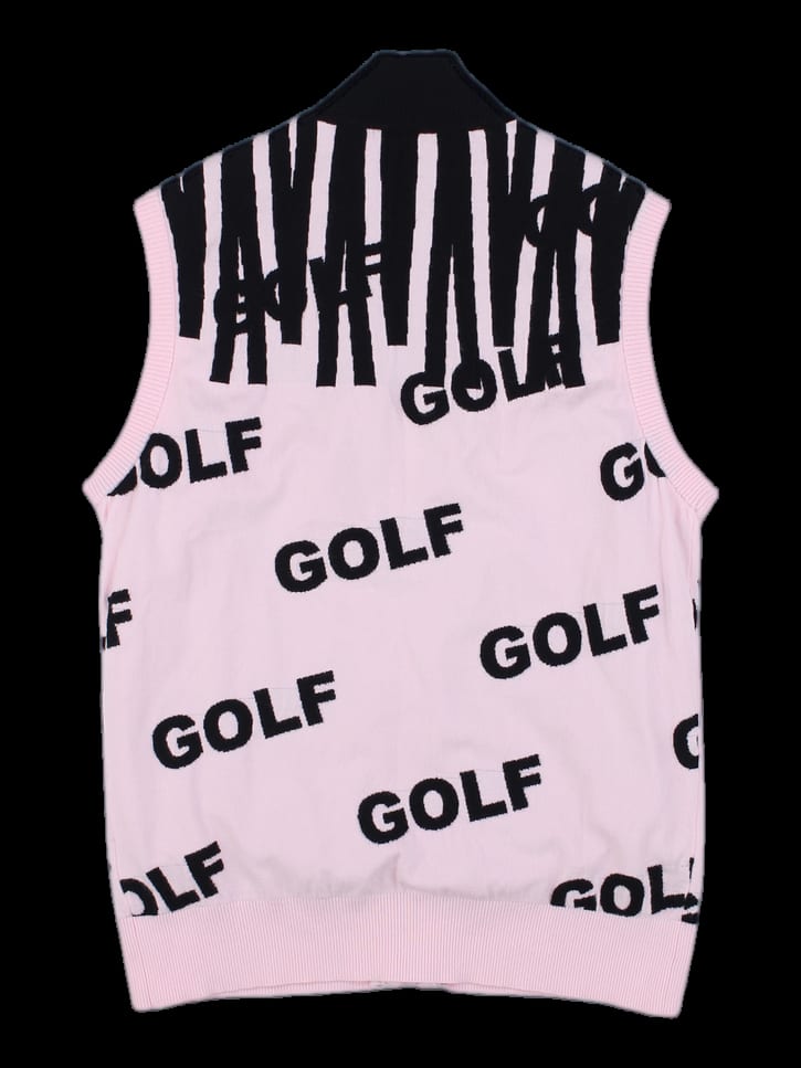 핑크 GOLF 레터링 풀집업 니트 베스트