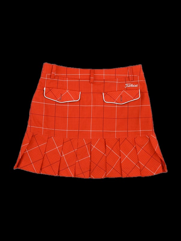 오렌지 체크 플리츠 큐롯 스커트