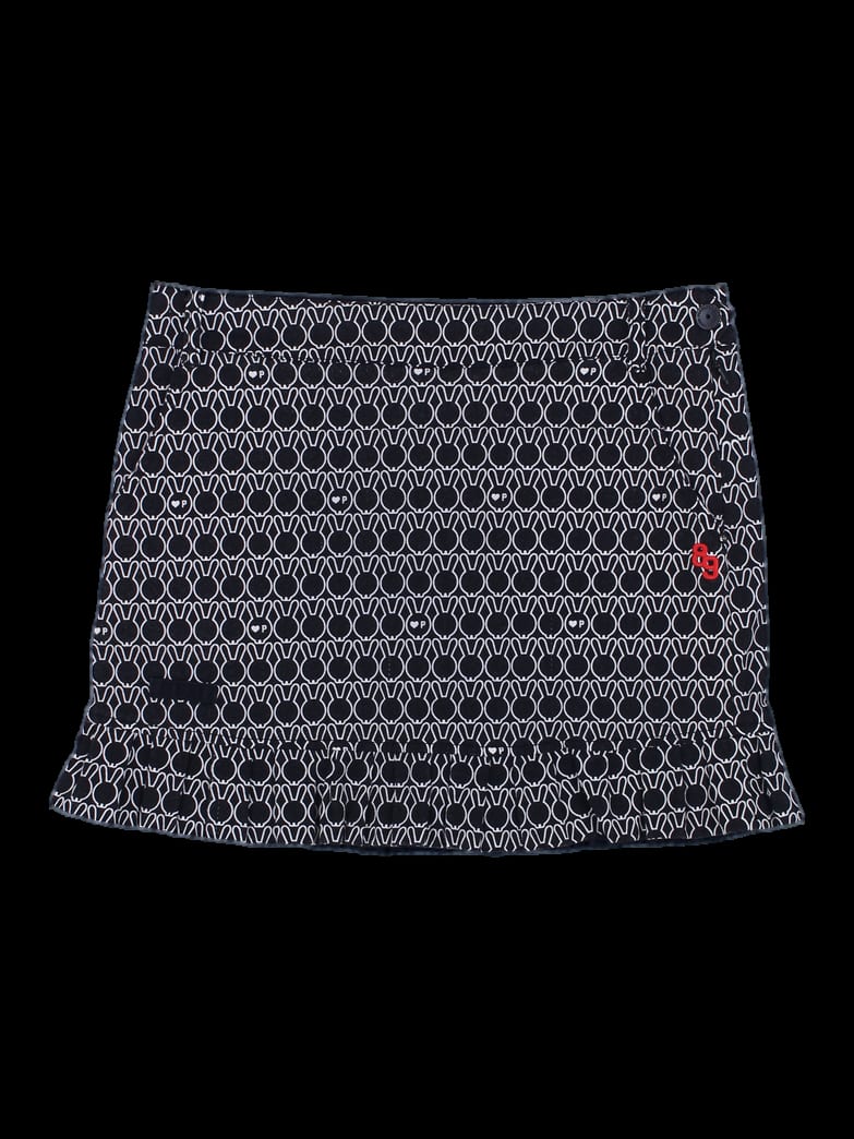 블랙 올오버 패턴 프릴 스커트