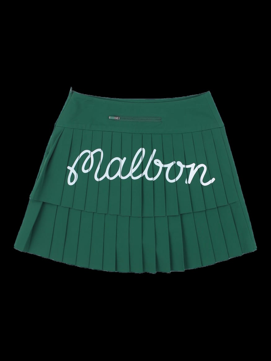 그린 로고 자수 플리츠 스커트