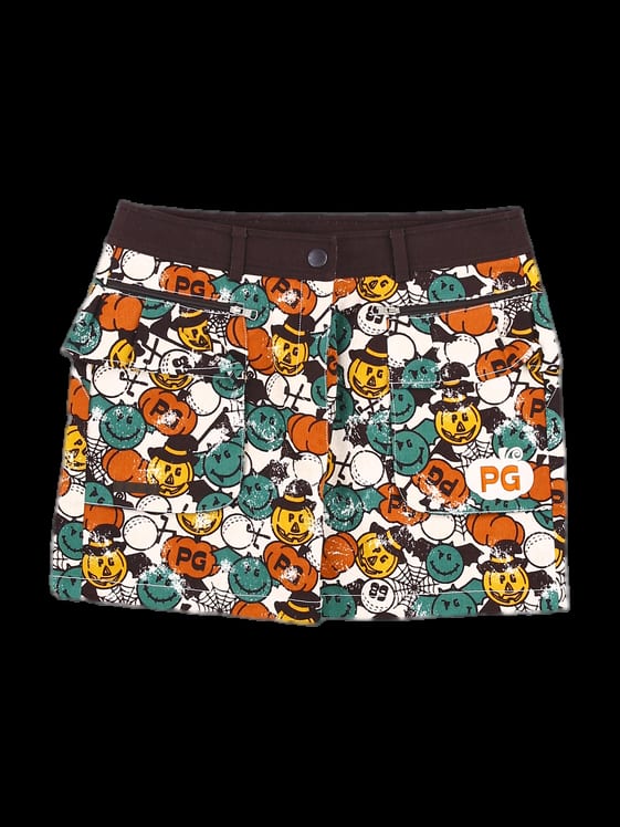 멀티 컬러 할로윈 펌킨 패턴 큐롯 스커트