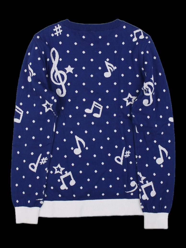 블루 뮤직 노트 패턴 긴팔 니트