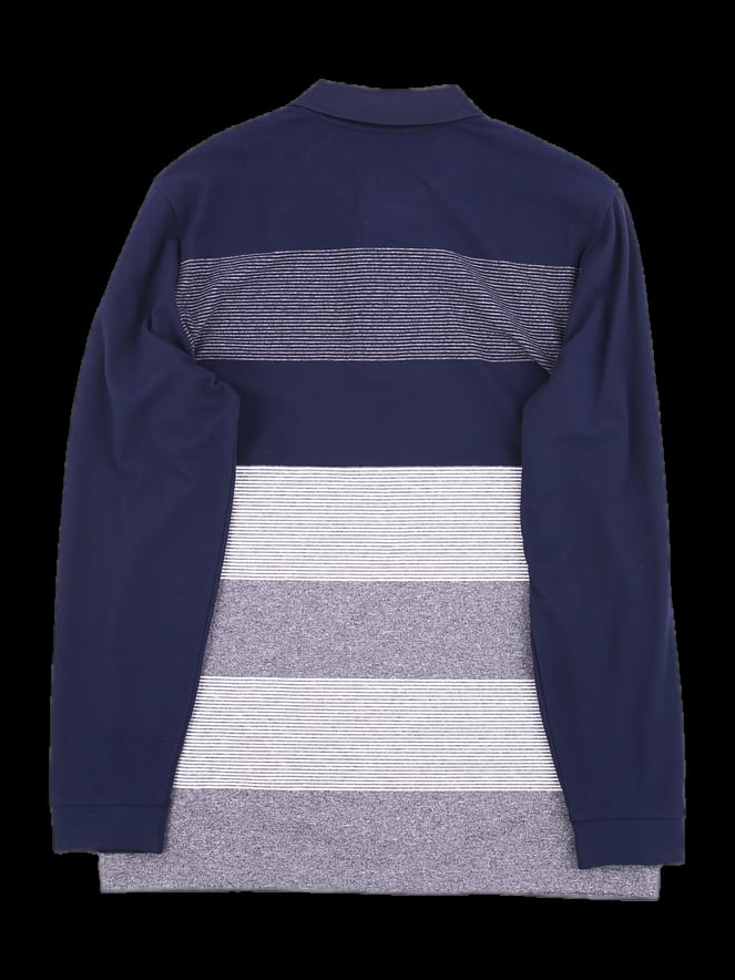 네이비 스트라이프 배색 긴팔 카라티
