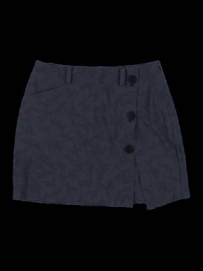 블랙 카모플라쥬 버튼 랩 스커트