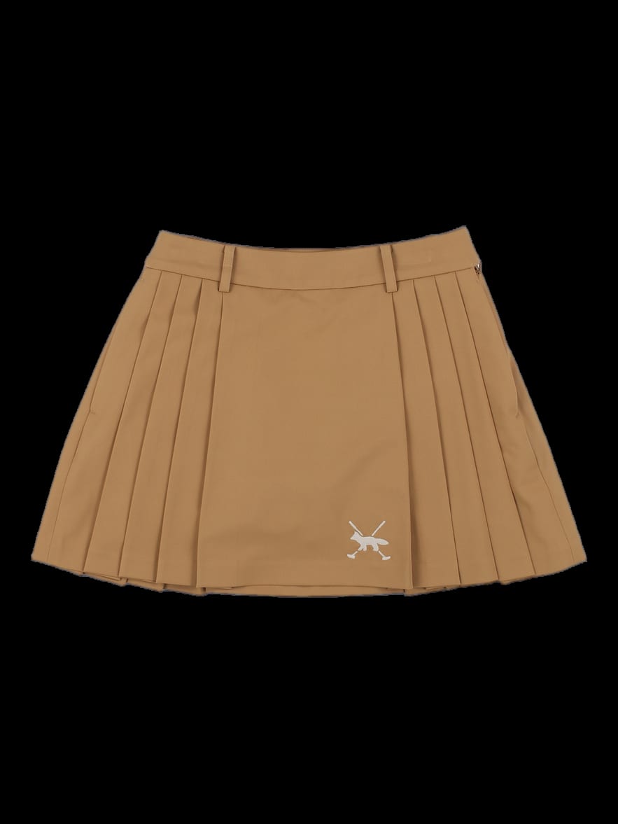 베이지 사이드 플리츠 랩 스커트