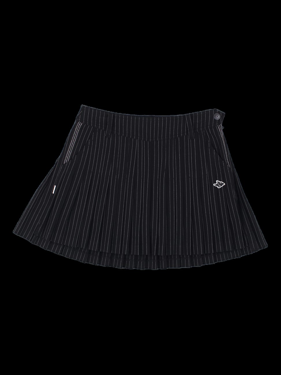 블랙 세로 스트라이프 주름 스커트