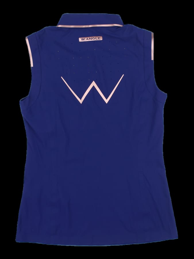 네이비 배색 포인트 민소매 카라티