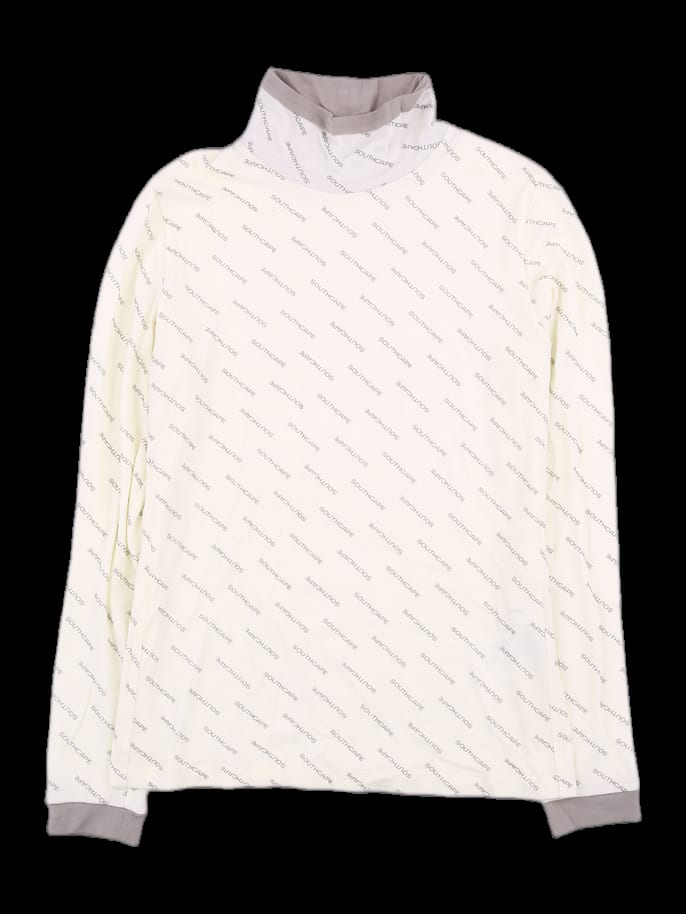 아이보리 로고 패턴 하이넥 긴팔 티셔츠