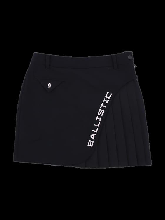 블랙 사이드 플리츠 언발란스 스커트