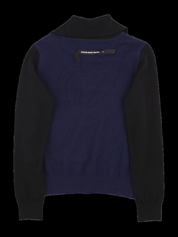 네이비 블랙 컬러블록 하프지퍼 니트