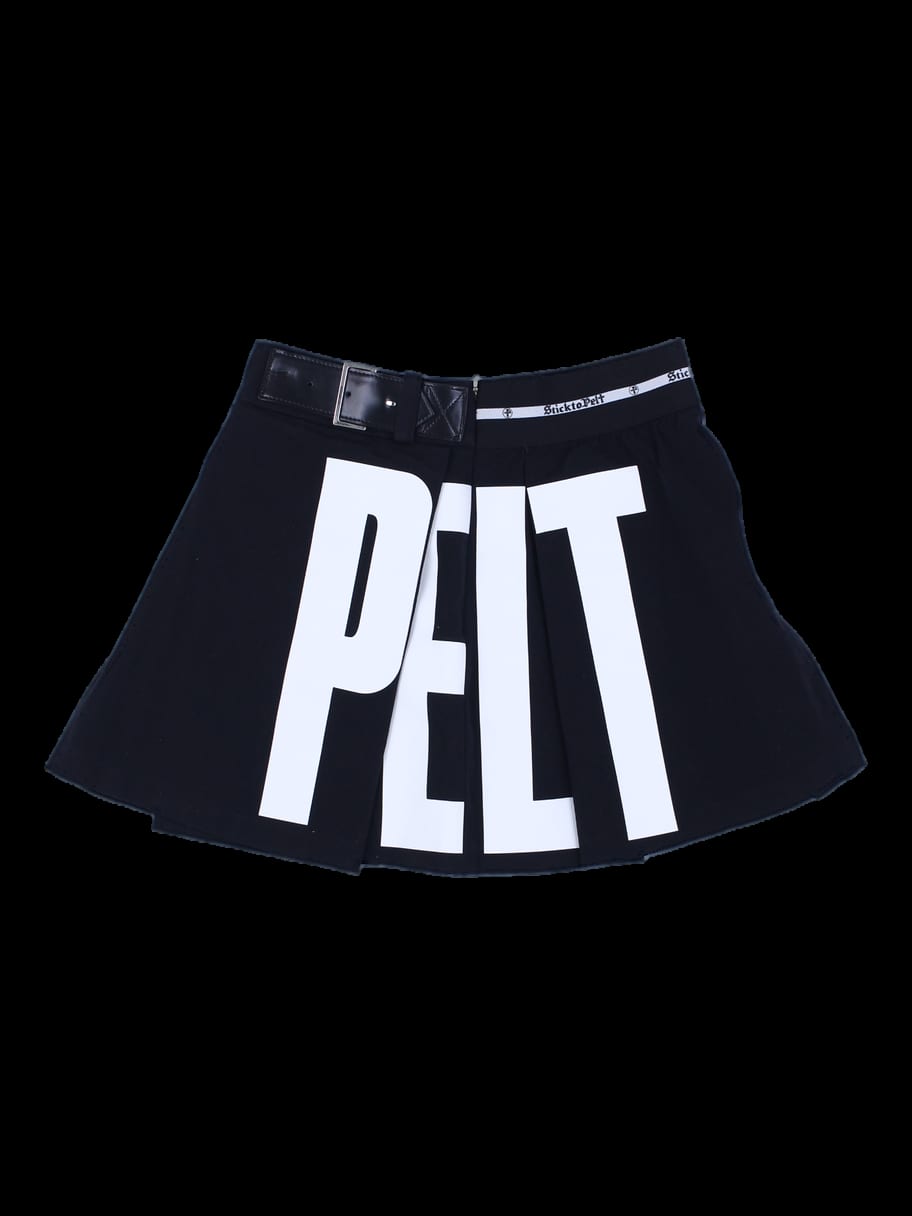 블랙 플리츠 벨티드 스커트