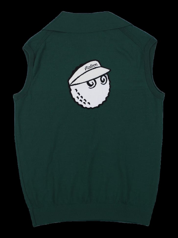 그린 로고 자수 카라 니트 베스트