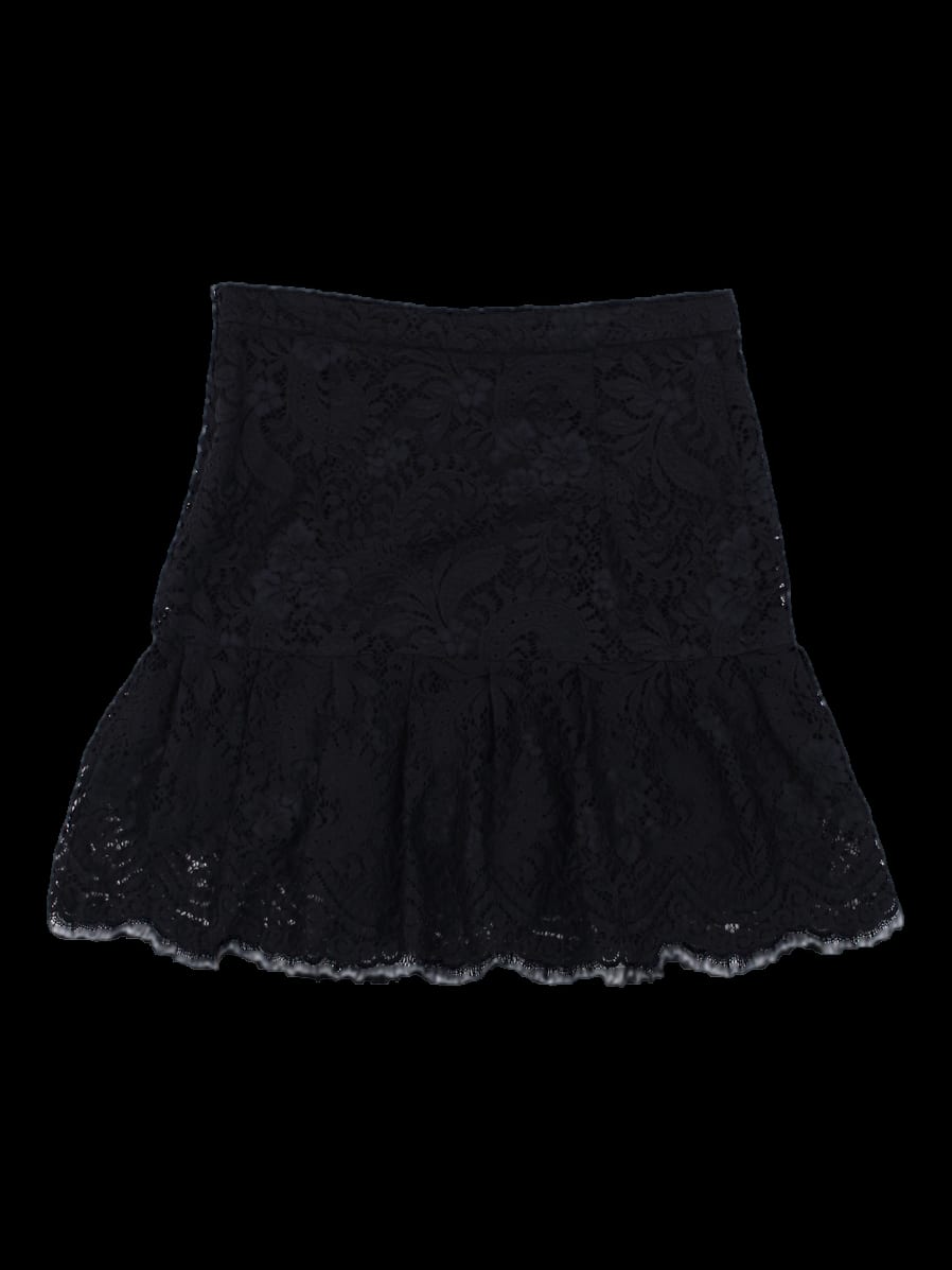 블랙 레이스 프릴 미니스커트